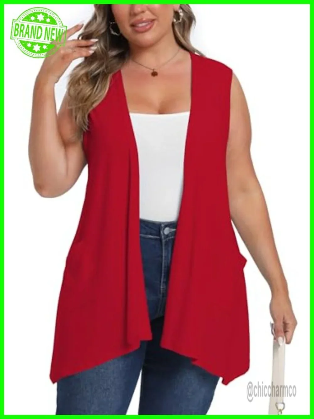 Lightweight Plus Size Sleeveless Cardigan with Pockets Summer Open Front Shawl